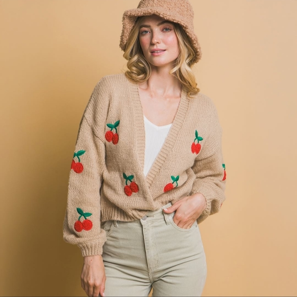 Love Tree Cherry Cardigan, BLACK, NWOT